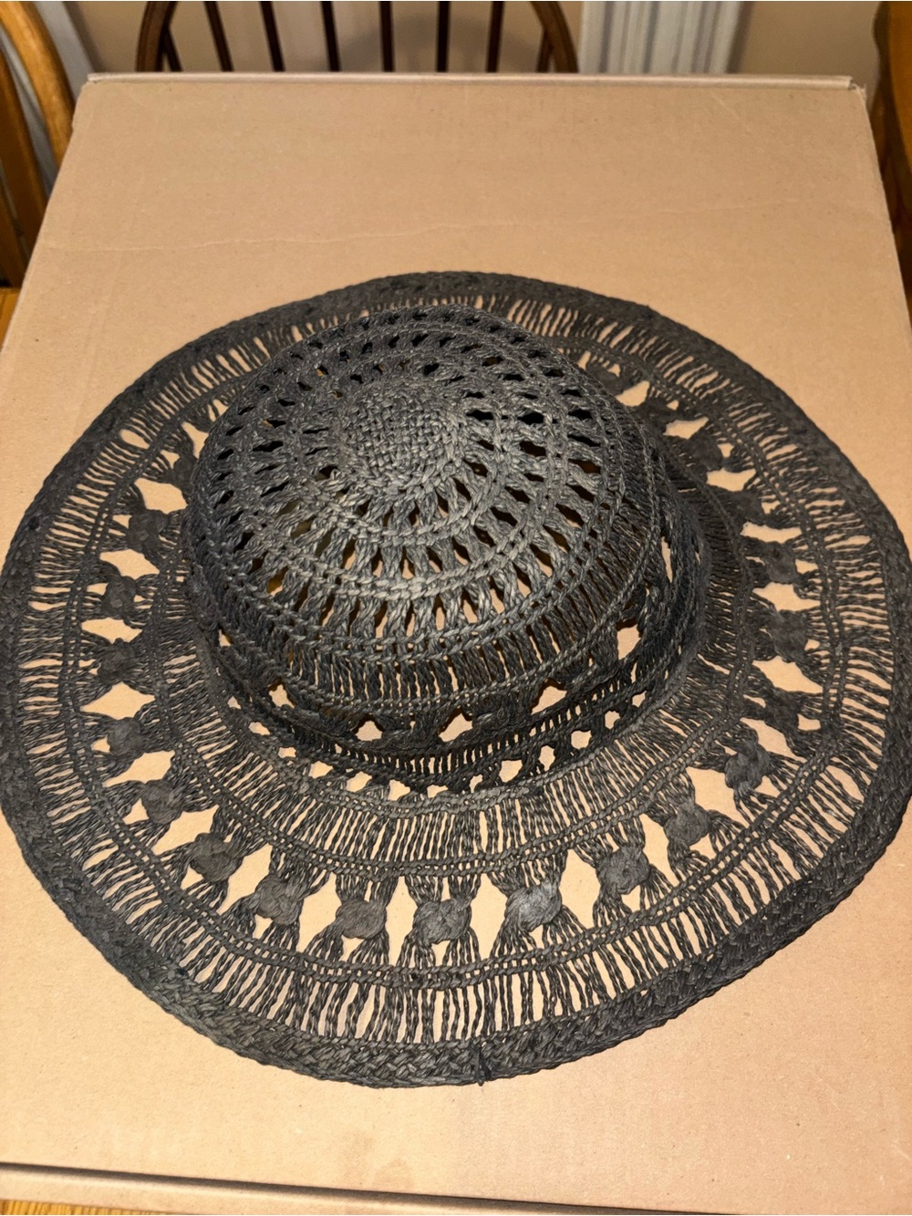Lord & Taylor Black Crochet Sun Hat